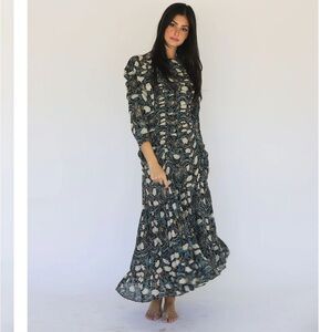 Bytess Talia Dress By Tess Dress Floral Tiered Maxi Dress in Navy and Cream